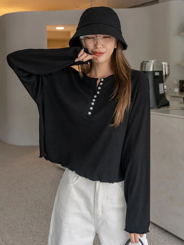 DAZY Half Button Drop Shoulder Tee | SHEIN