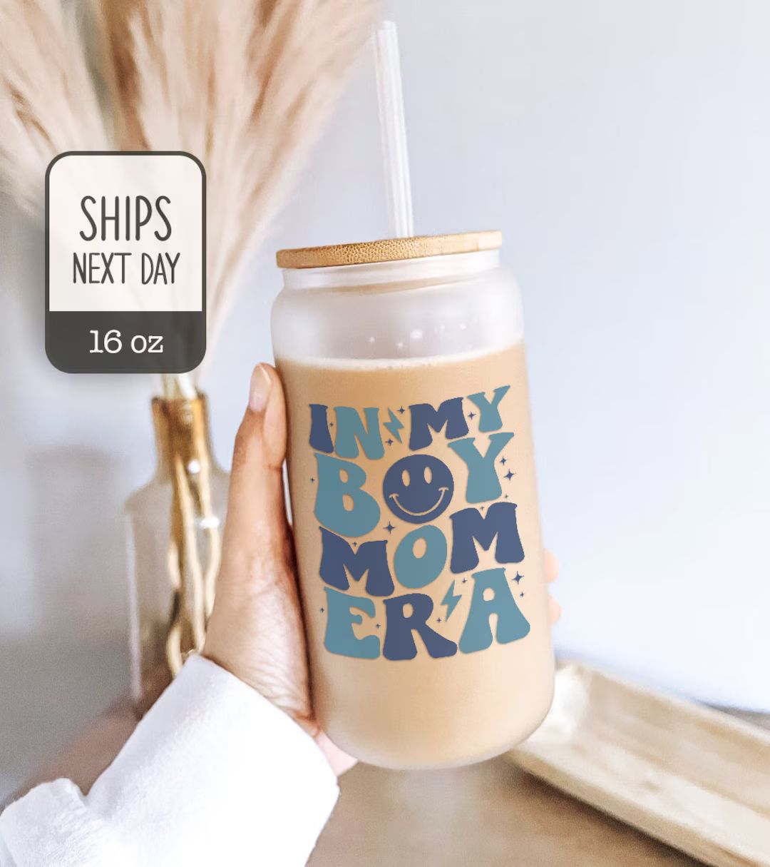 In My Boy Mom Era Mom Iced Coffee Glass Cup Gifts for Mom Pregnancy Announcement Baby Shower Gift... | Etsy (US)