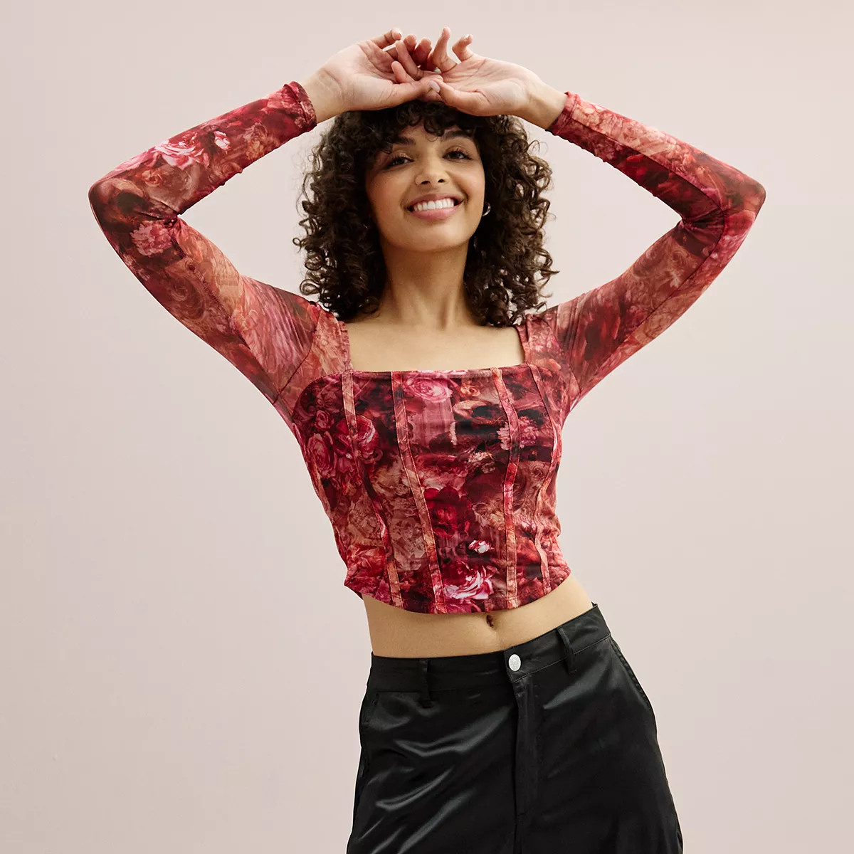 Juniors' madden girl Long-Sleeve Mesh Corset Top | Kohl's