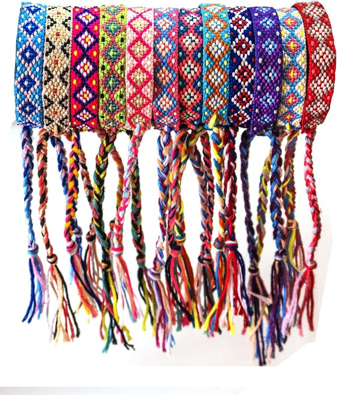 Woven Friendship Bracelets - Adjustable Nepal & Mexico Wave Anklets - 0.45 Inch Width - Diamond-S... | Amazon (US)