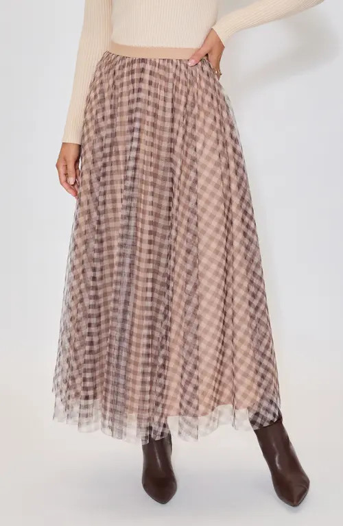 VICI Collection Maple Hill Gingham Maxi Skirt in Taupe at Nordstrom, Size X-Small | Nordstrom
