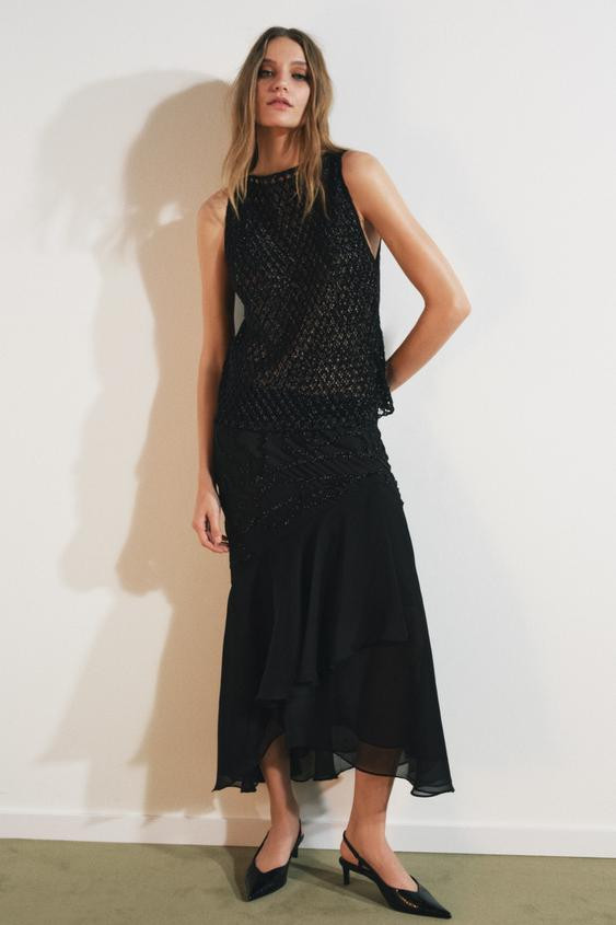 STRUCTURED OPEN-KNIT BEADED TOP | Zara US
