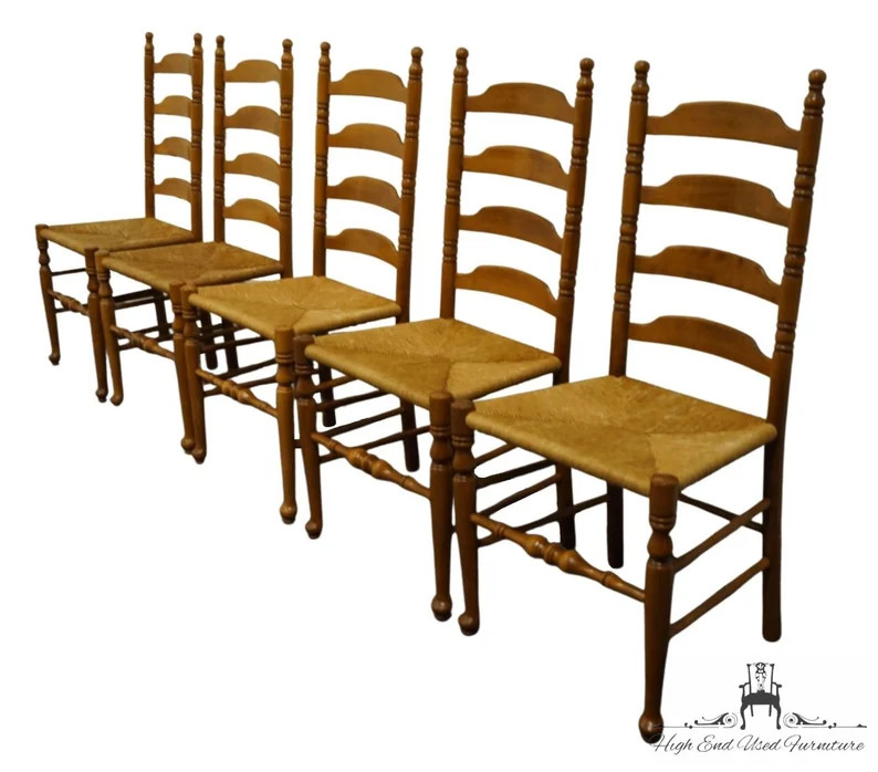 Set of 5 ETHAN ALLEN Heirloom Nutmeg Maple Ladder Back Dining Chairs w. Rush Seat | Etsy (US)