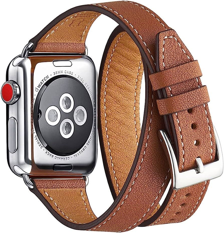 Bestig Compatible for Apple Watch Band 42mm 44mm 45mm 49mm, Genuine Leather Double Tour Designed ... | Amazon (US)