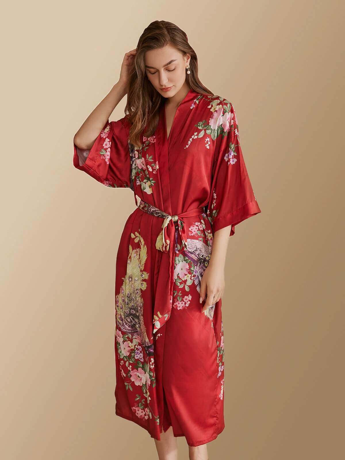 Peacock Red Kimono Robe | ulivary