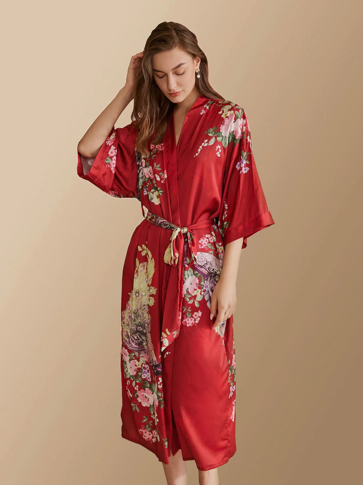 Peacock Red Kimono Robe | ulivary