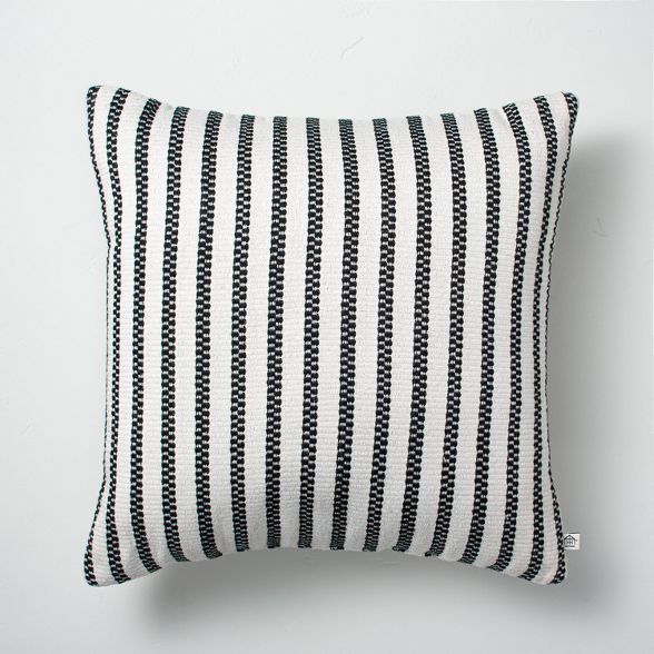 18" x 18" Vertical Stripes Indoor/Outdoor Throw Pillow Black/Sour Cream - Hearth & Hand™ with M... | Target