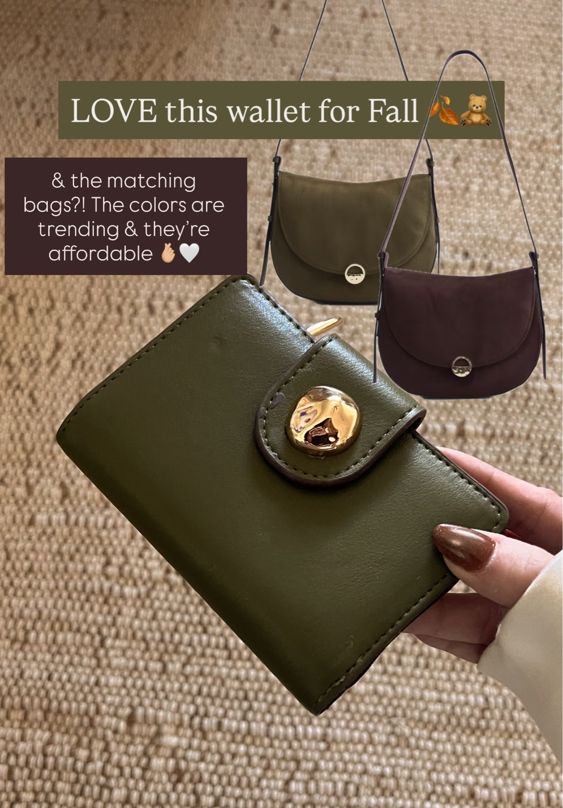 olive is having a moment & I’m fully participating 🤍 the bag + wallet combo that makes even the simplest outfit stand out, the suede material looks classic and expensive while being really affordable!!

#LTKgrwm #LTKootd #LTKSeasonal