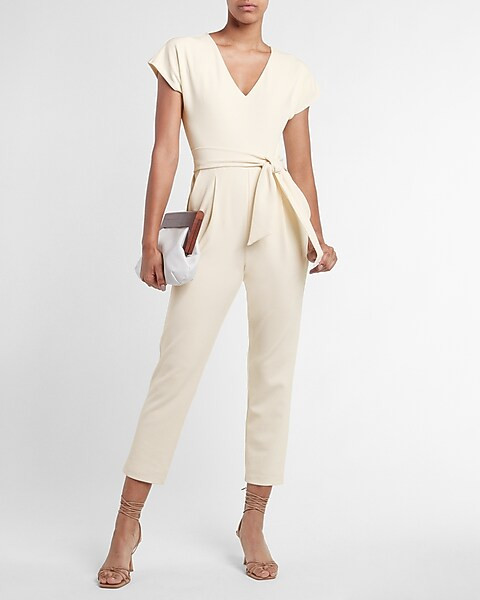 V-Neck Tie Waist Jumpsuit | Express