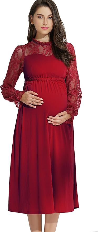 Sweet Mommy Maternity and Nursing Classic Baptism Lace Sleeve Baby Shower Formal Dress | Amazon (US)