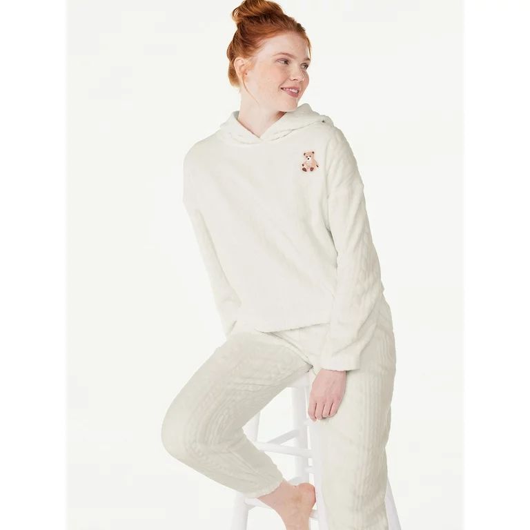 Joyspun Women’s Plush Hooded Top and Pants, 2-Piece Pajama Set, Sizes XS to 3X | Walmart (US)