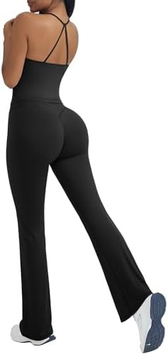 OMKAGI 2 Piece Workout Sets for Women Padded Tank Tops Flare Leggings Pilates Outfits | Amazon (US)