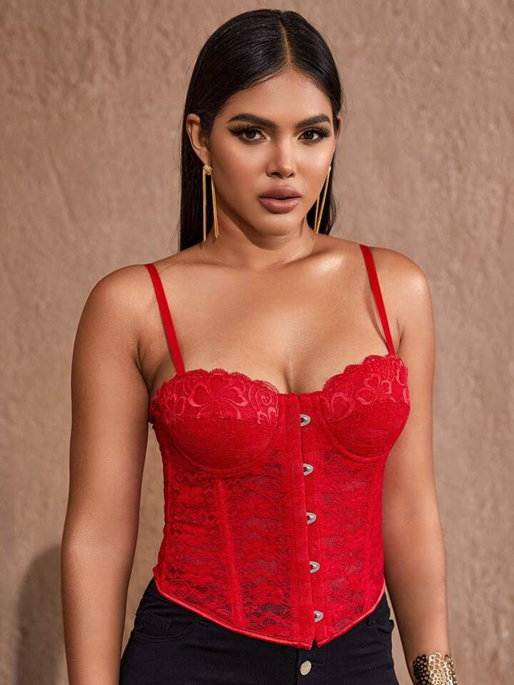 Contrast Lace Cami Shapewear Corset Top | SHEIN