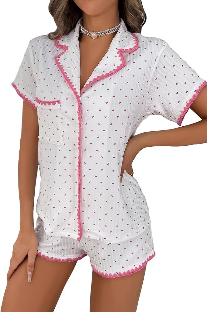 COZYEASE Women's Pajama Sets 2 Piece Sleepwear Short Sleeve Button Down Shirt with Shorts Loungew... | Amazon (US)