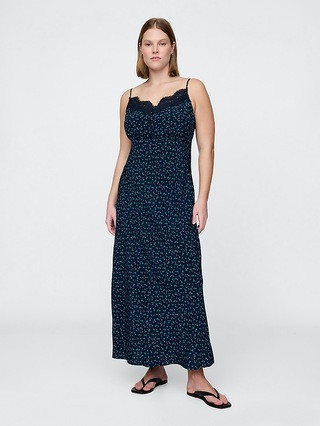 Crepe Lace-Trim Sweetheart Maxi Dress | Gap (CA)