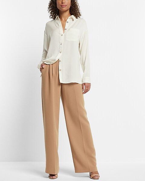 Satin One Pocket Pearl Button Boyfriend Shirt | Express