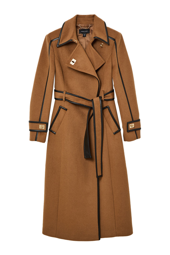 Karen Millen Wool PU Belted Midi Coat | Nordstrom | Nordstrom
