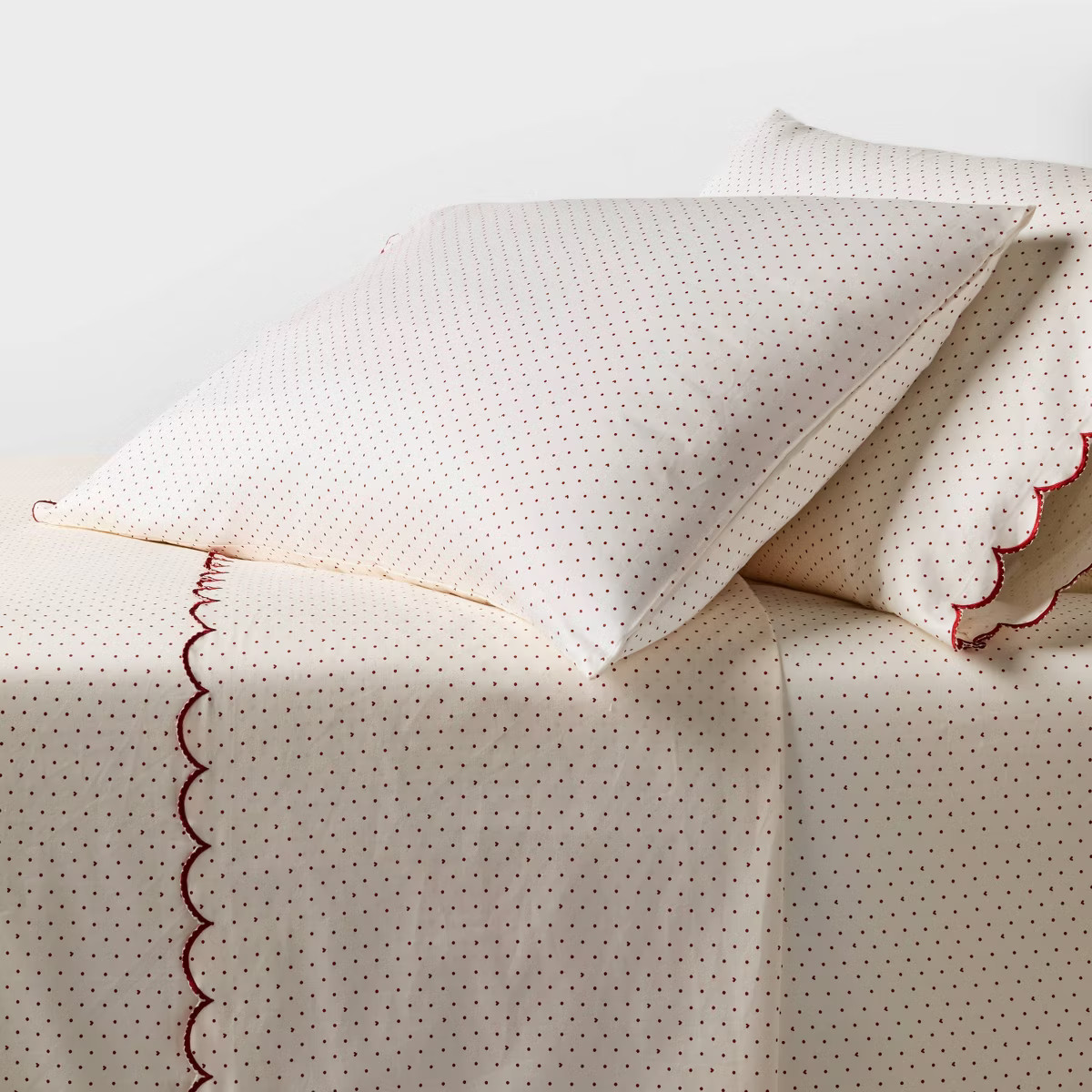Performance Sheet Set Ivory Printed Dot with Red Scallop Hem - Threshold™ | Target