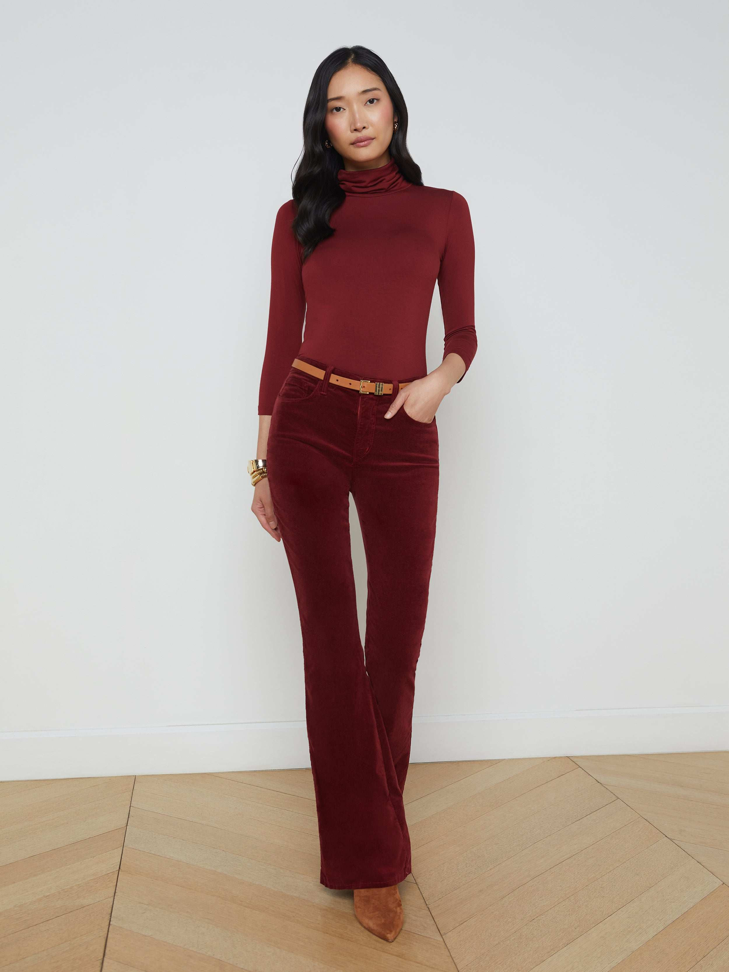 L'AGENCE - Marty Velvet High-Rise Flare Jean in Dark Syrah | L'Agence