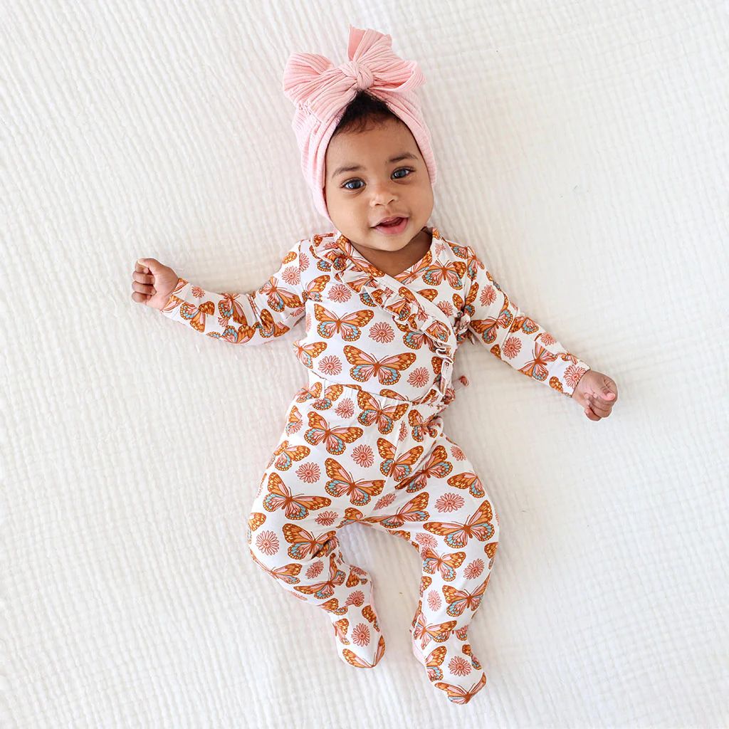 Butterfly Orange Baby Girl Ruffled Kimono | Jocelyn | Posh Peanut