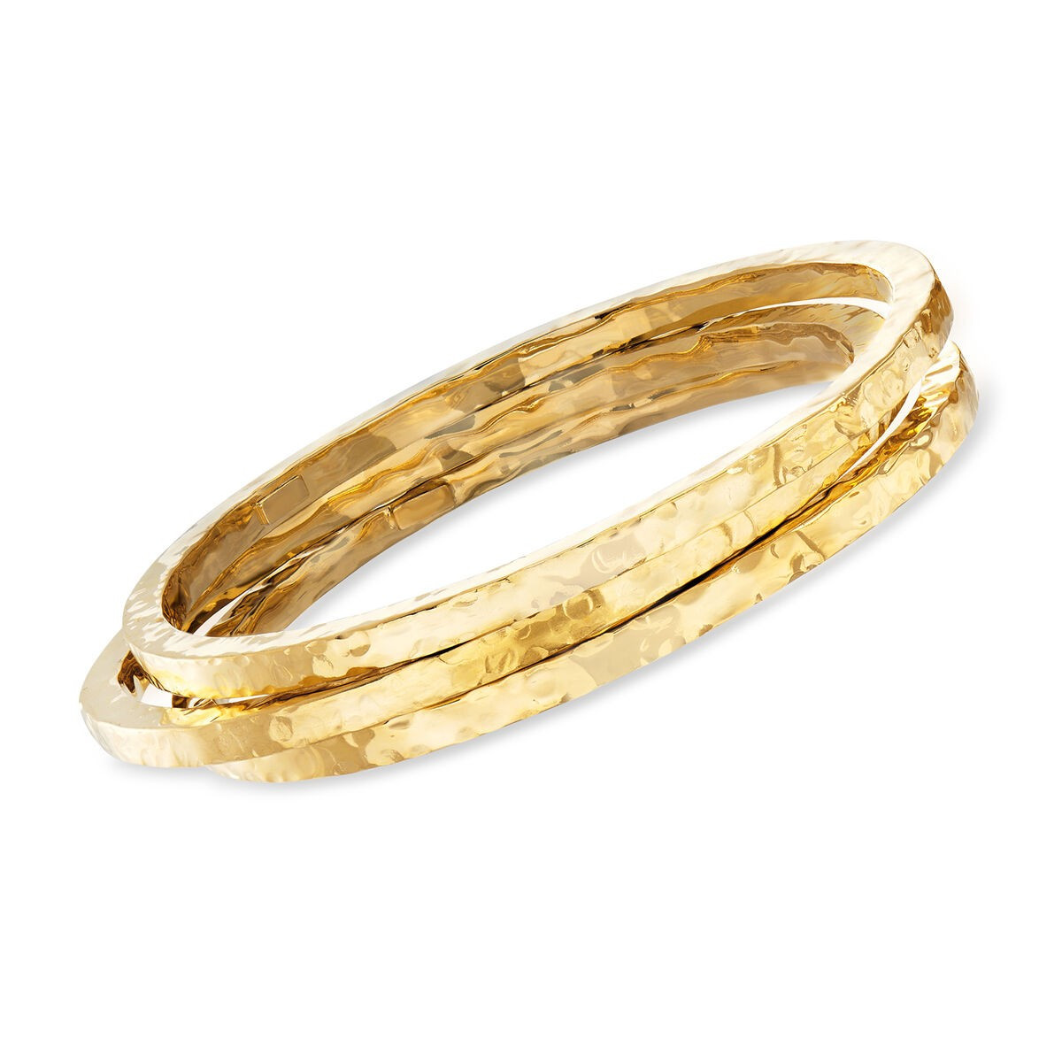 Italian 24kt Gold Over Sterling Silver Jewelry Set: Three Hammered Bangle Bracelets. 7.5" | Ross-Simons