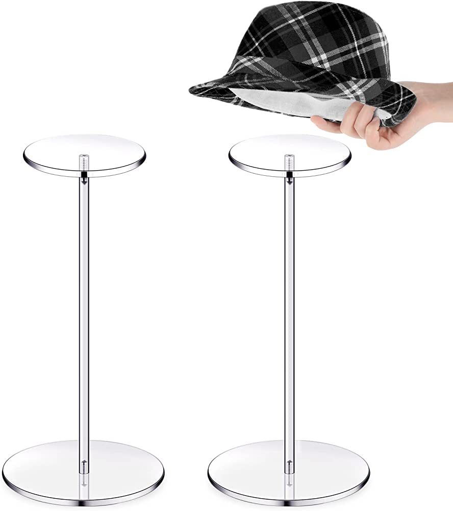 2 Set Clear Acrylic Hat Stand and Wig Display Rack Hat Stands for Display Hat Pedestal Stand Round B | Amazon (US)