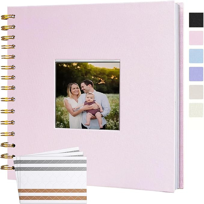 J.west Scrapbook Album 40 Pages (8 x 8 Inch) Pink Linen Cover Thick Hardcover Kraft White Paper, ... | Amazon (US)