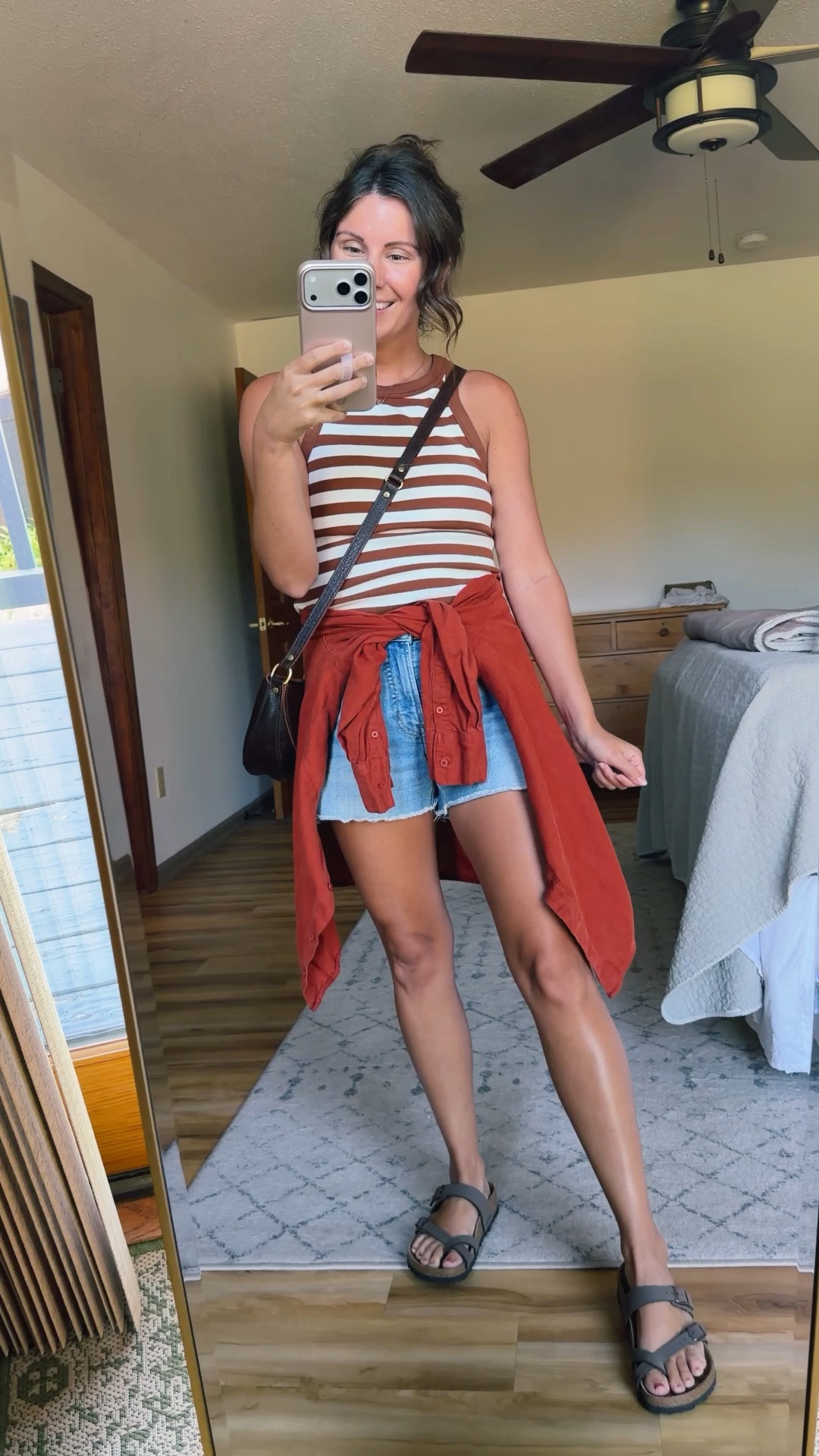 Soccer practice outfit! ⚽️ 

small in my tank (built in bra!) small but petite in my linen shirt and my shorts are older so linked similar. My sandals are size 6.

#LTKPetite #LTKgrwm #LTKootd