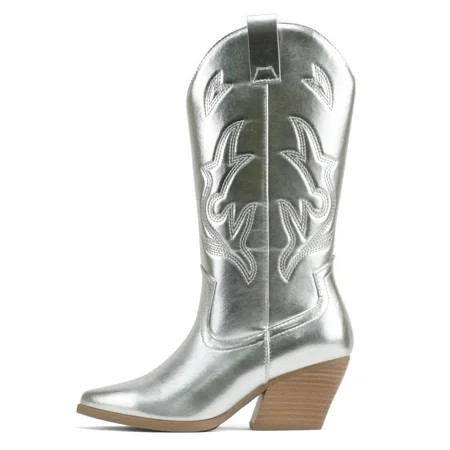 Soda Women Cowgirl Cowboy Western Stitched Heel Boots Pointy Toe Mid Shaft ORVILLE-S Silver 8.5 | Walmart (US)
