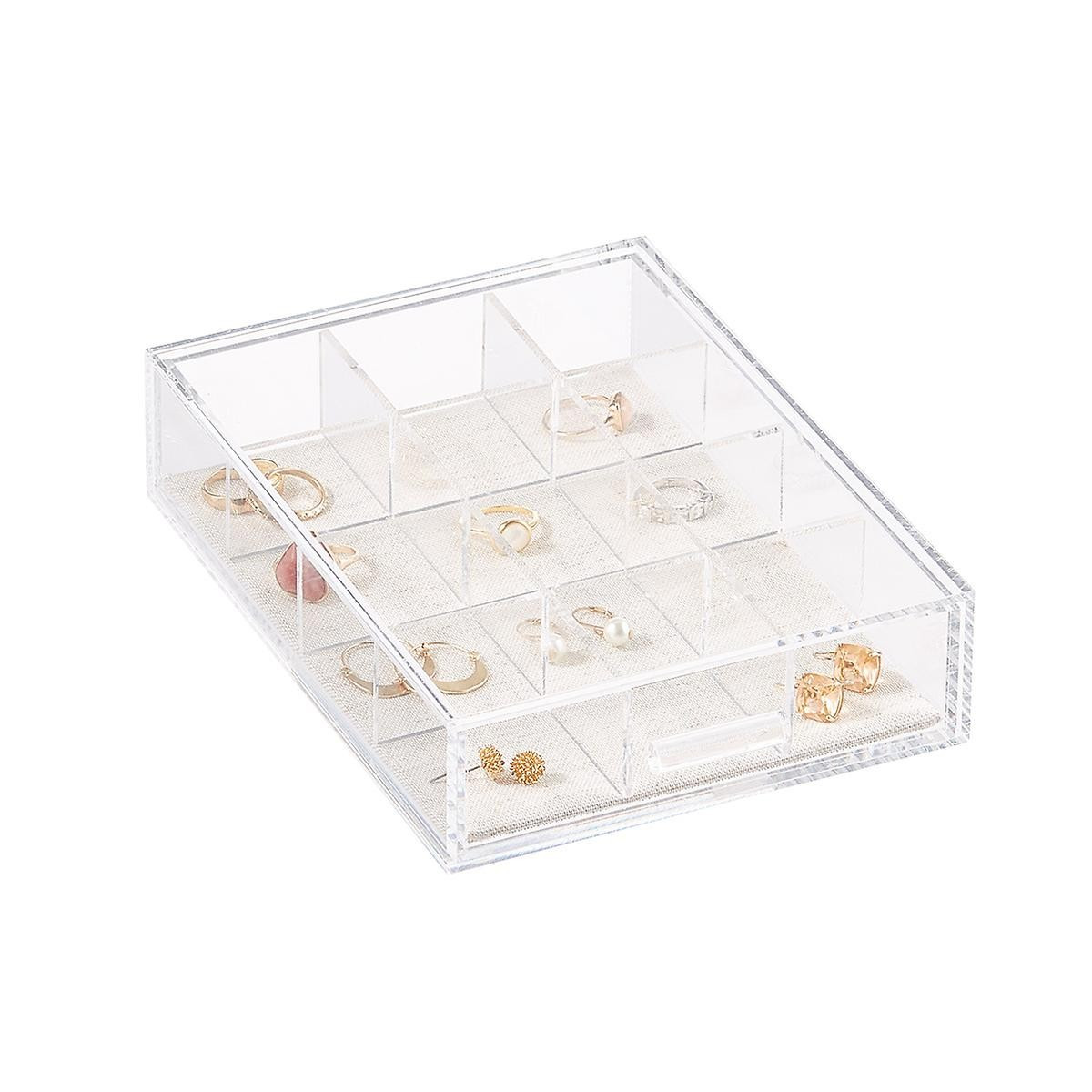 1-Compartment Narrow Acrylic Jewelry Drawer Clear/Linen | The Container Store