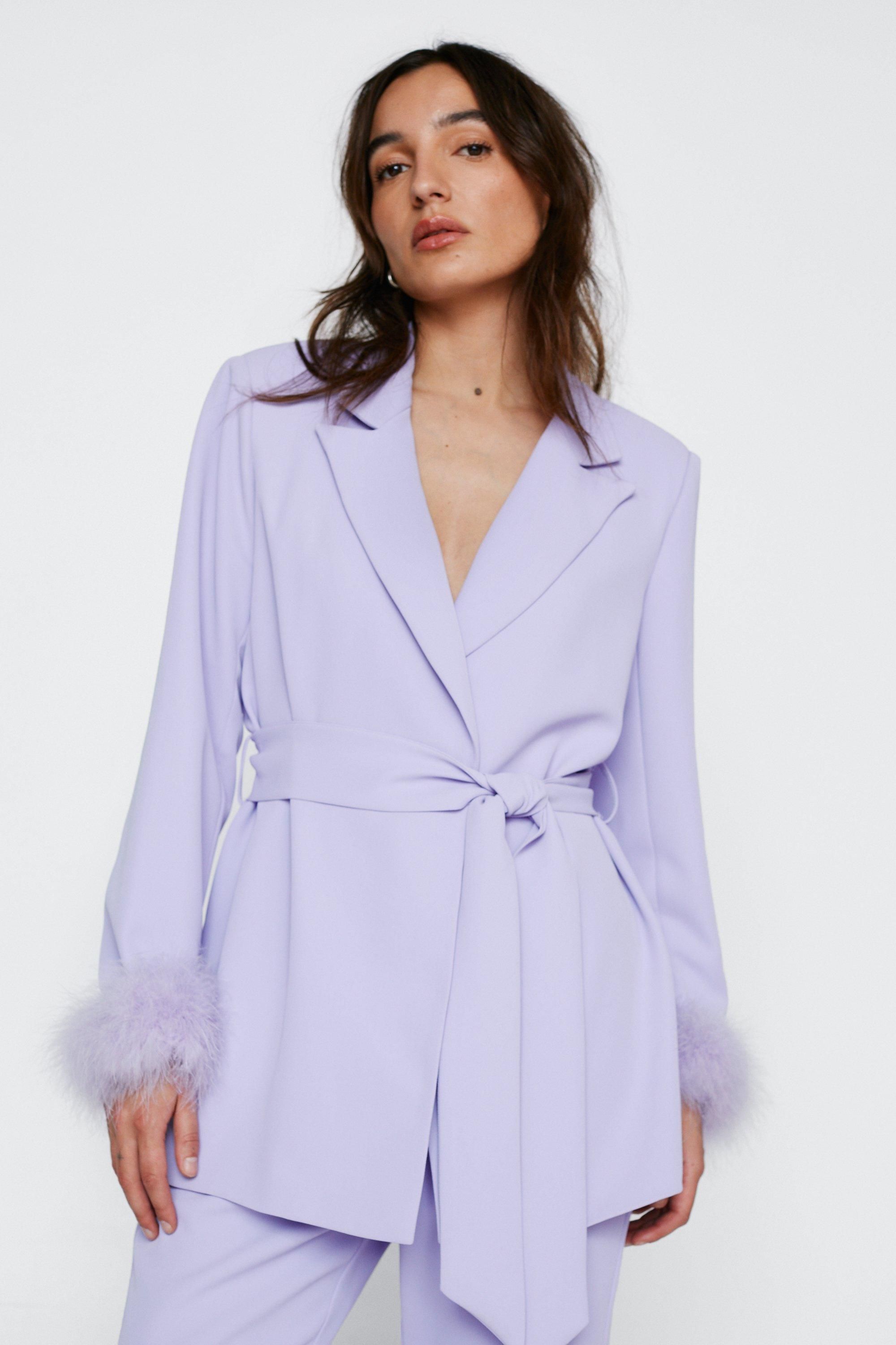 Petite Belted Blazer With Feather Cuffs | NastyGal (UK, IE)