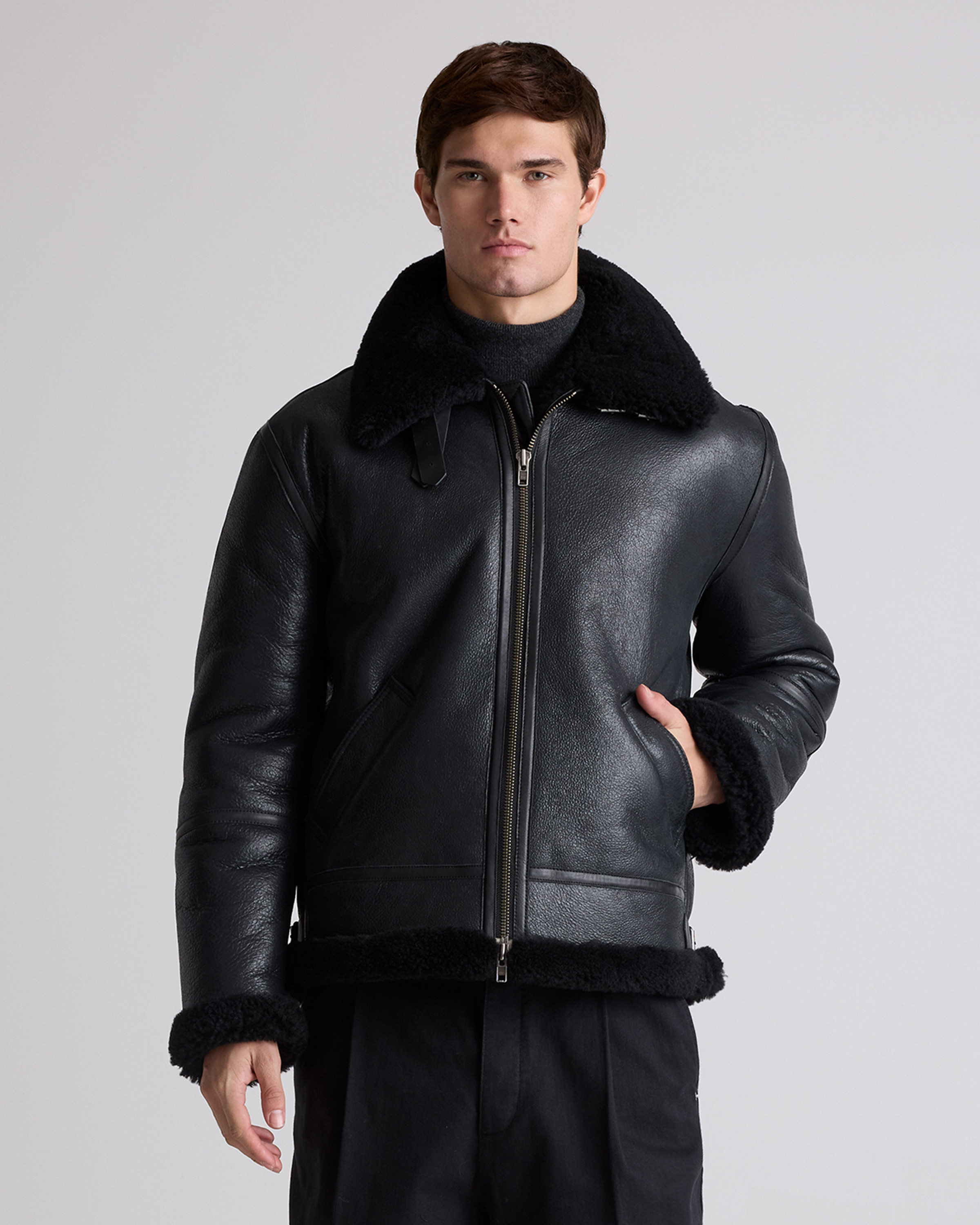 Quince | Men's 100% Shearling Bomber Jacket in Black, Size Medium, Leather | Quince