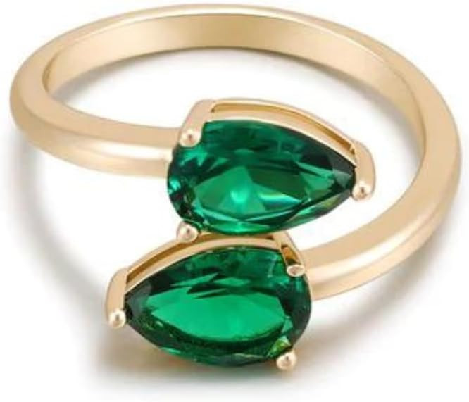 Ettika Crystal Teardrop Wrap Ring, Gold Ring. 18k Gold Plated Ring for Women. Emerald Green CZ, S... | Amazon (US)