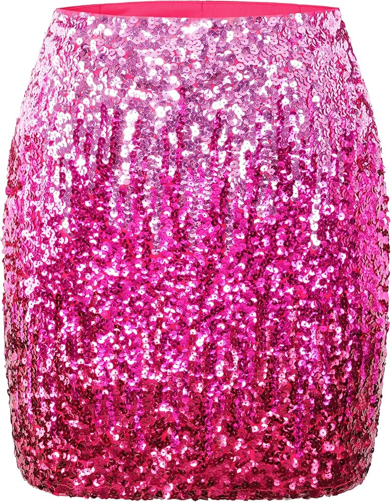 MANER Women's Sequin Skirt Sparkle Stretchy Bodycon Mini Skirts Night Out Party | Amazon (US)