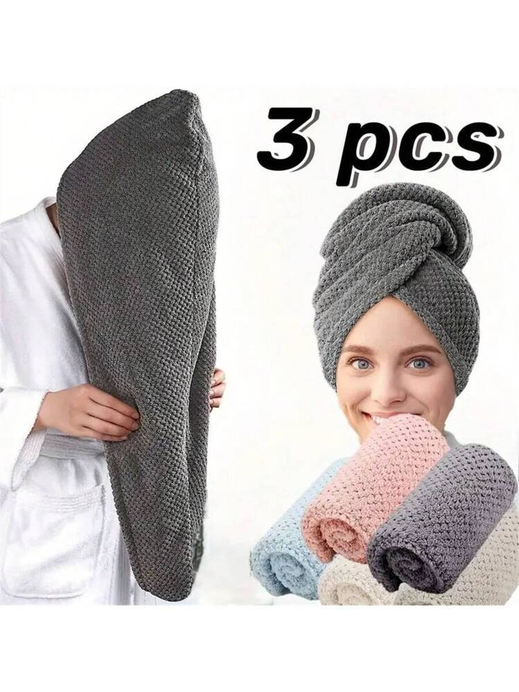 3pcs Premium Quick-Drying Microfiber Head Towel Wrap, Super Absorbent Soft And Comfortable Hair Drying Towel For Frizzy Hair, Must Have Daily Towel Gift, Bathroom Supplies, Home Supplies | SHEIN