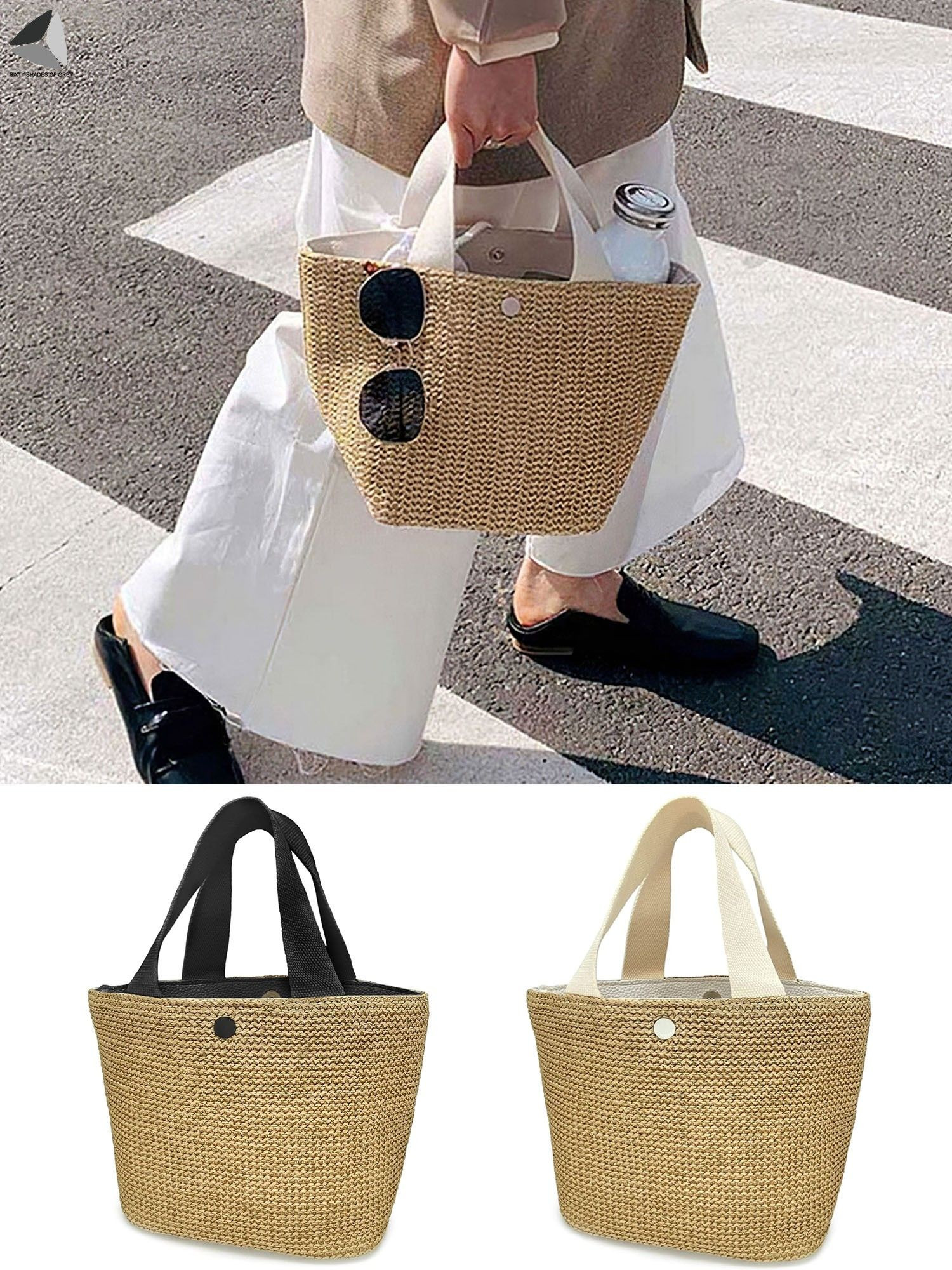 Sixtyshades Women Straw Beach Tote Bags Handmade Woven Bag with Handle Boho Summer Handwoven Hand... | Walmart (US)