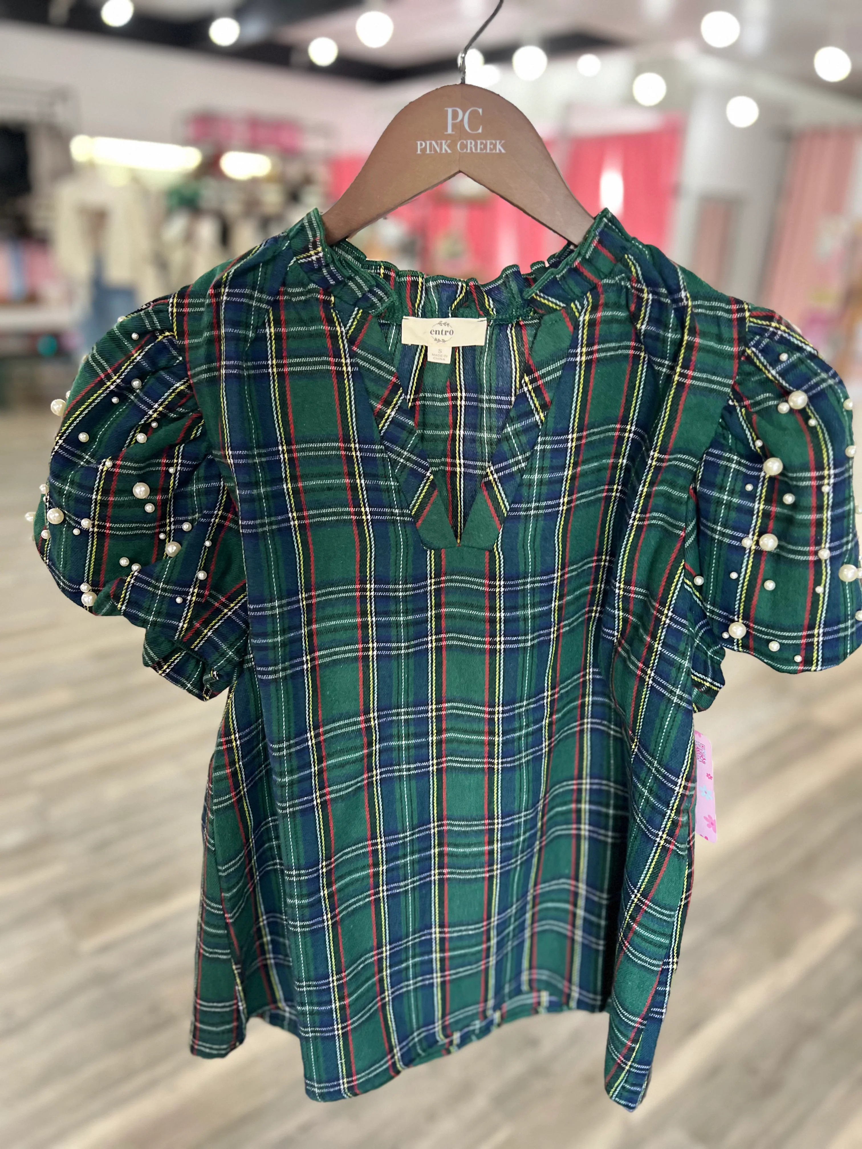 Clara Tartan Plaid Ruffle Sleeve Top - Green | Pink Creek