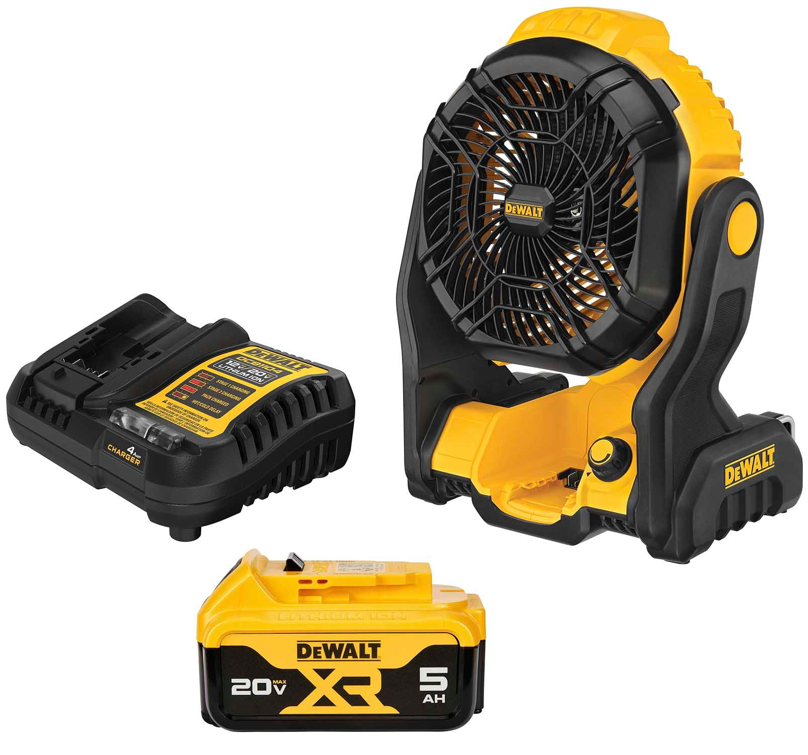 DEWALT 8-in 20 -Volt Indoor/Outdoor Yellow Jobsite Fan Charger Included | DCE512P1 | Lowe's