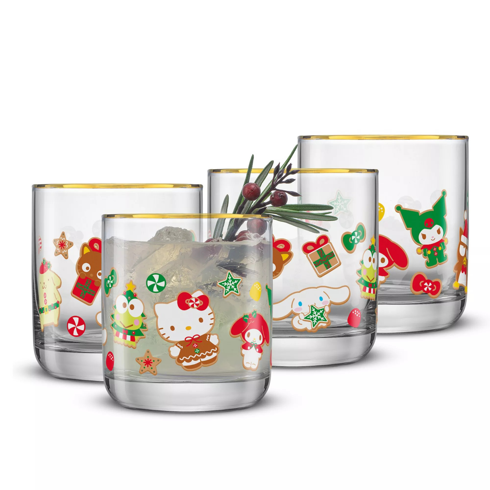 JoyJolt Hello Kitty and Friends Gingerbread Pals 4-Pack Short Glass Set | Kohl's