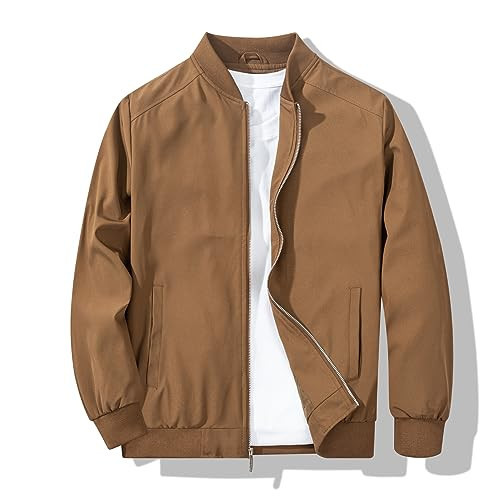 XiaoYouYu Men's Bomber Jacket Fashion Stylish Lightweight Windbreaker Spring Fall Casual Jackets for Men Coffee Large | Amazon (US)