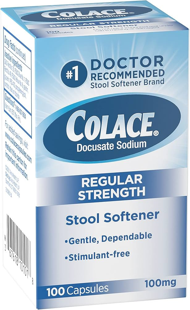 Colace Regular Strength Stool Softener 100 mg Capsules 100 Count Docusate Sodium Stimulant-Free f... | Amazon (US)