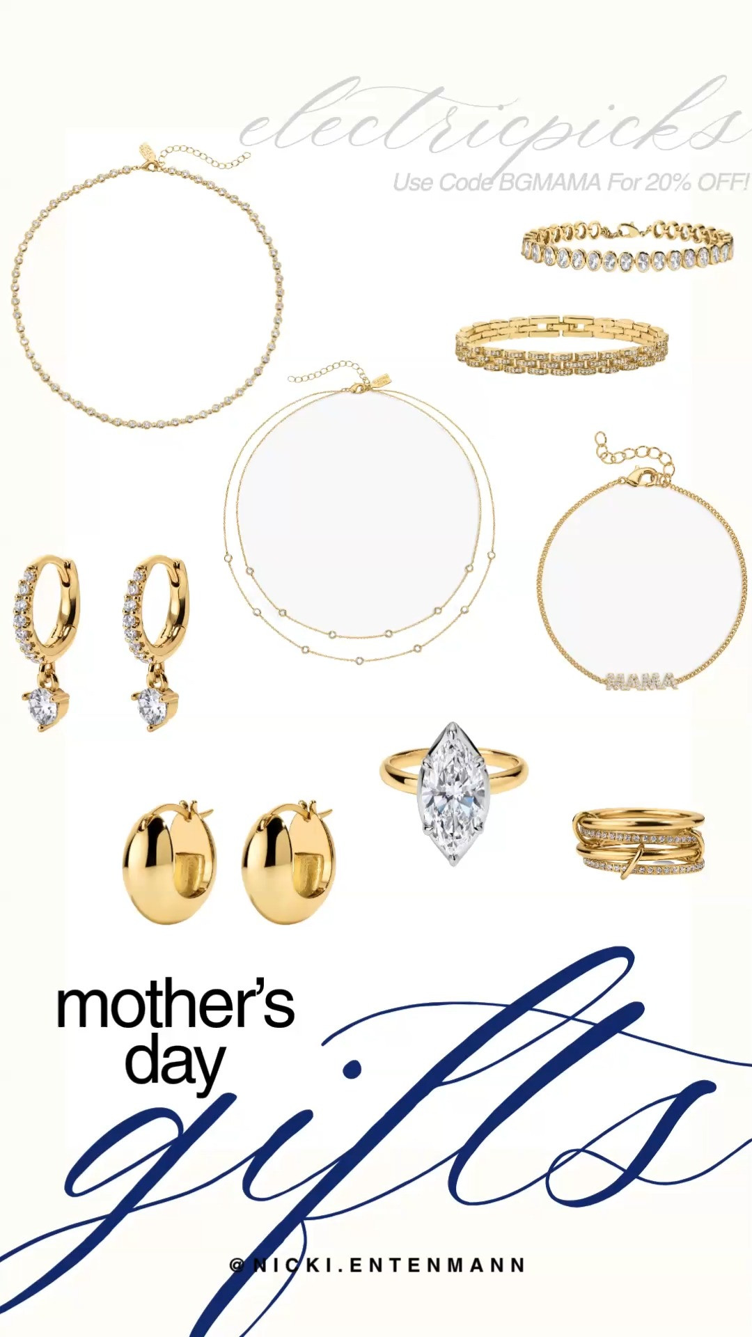
Give your jewelry stack a refresh with these high-shine gold favorites from Electric Picks. Whether you are looking for the perfect Mother's Day gift or just a little something for yourself, their collection of vintage-inspired chains, hoops, and "Mama" charms are designed to be lived in.

Shop the full site now and use code BGMAMA at checkout to take 20% OFF your entire order.

#electricpicks #jewelryaddict #goldjewelry #mothersdaygift #jewelrystack #salealert #springstyle #momstyle #accessorize #giftideas 

 #LTKMothersDay #LTKmomlife #LTKSaleAlert