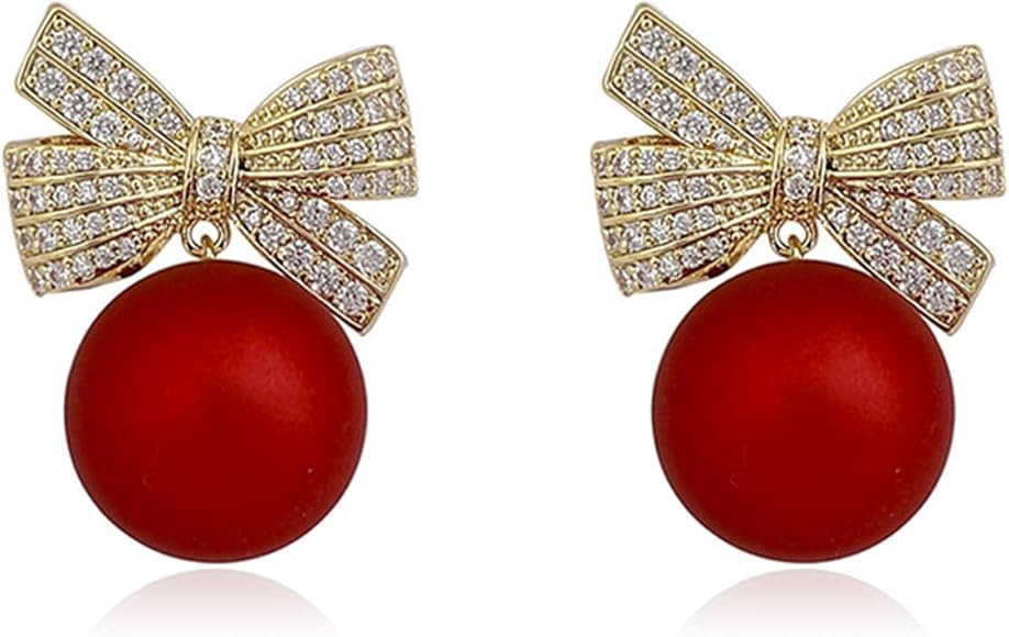 Christmas Earrings for Women Christmas Bow Earrings Xmas Earrings Red Ball Pearl Bow Earrings Chr... | Amazon (US)