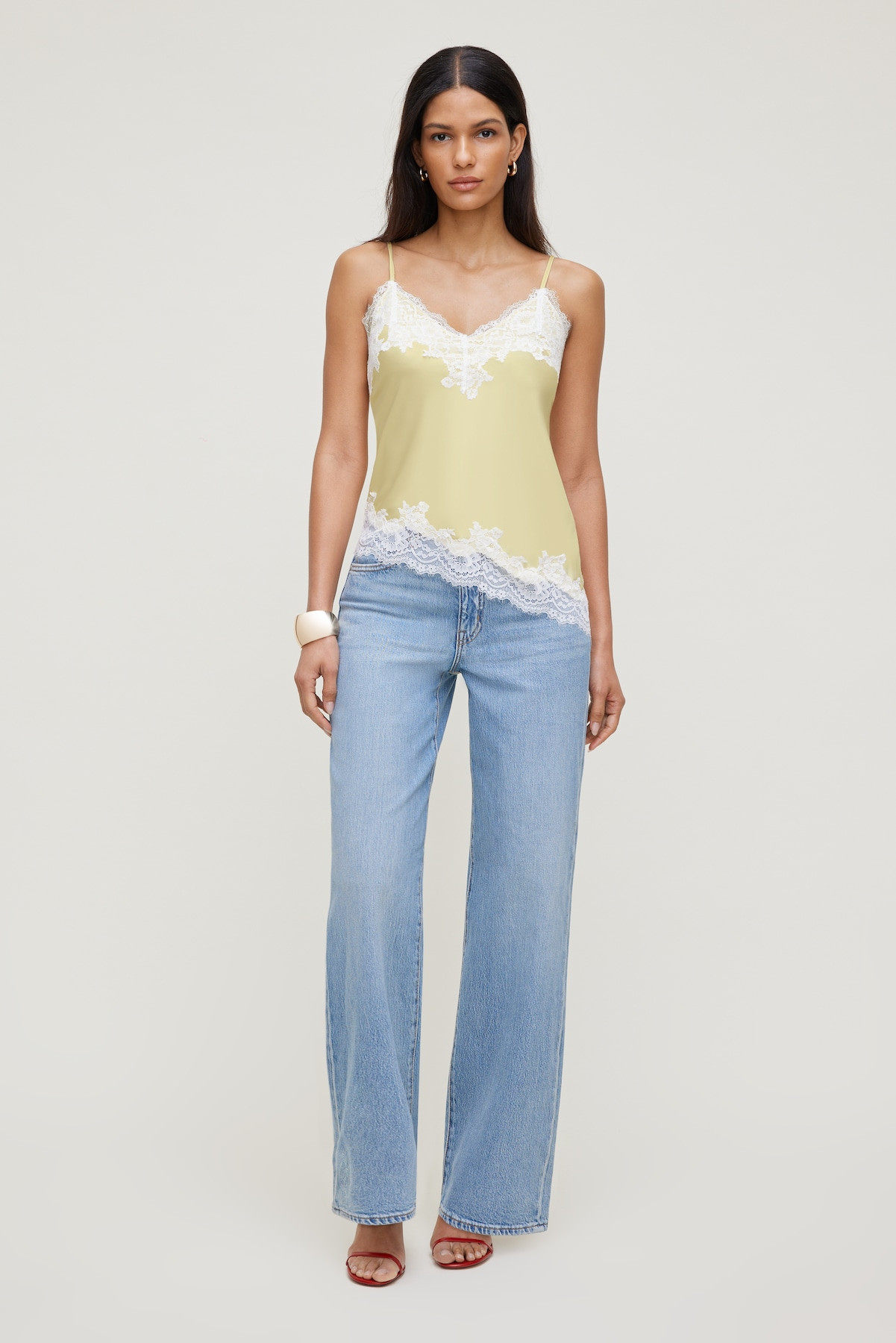 Cassie Asymmetric Lace Satin Cami | Dynamite Clothing