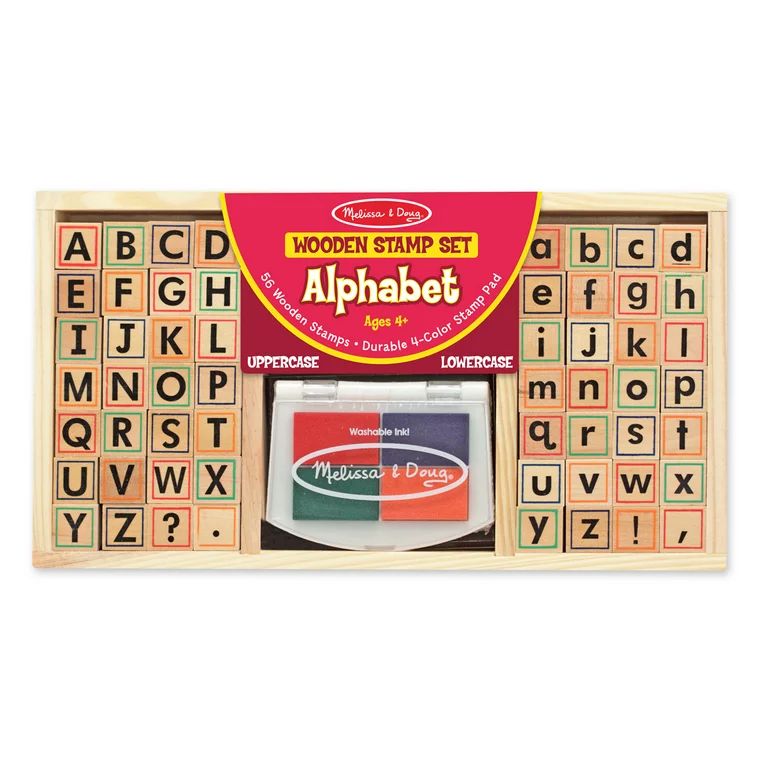 Melissa & Doug Wooden Alphabet Stamp Set - 56 Stamps With Lower-Case and Capital Letters | Walmart (US)