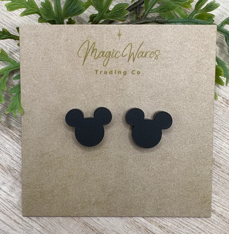 Classic Black Stud, Matte black acrylic, Laser cut Earrings, Pierced earlobe earrings, Handmade e... | Etsy (Global)