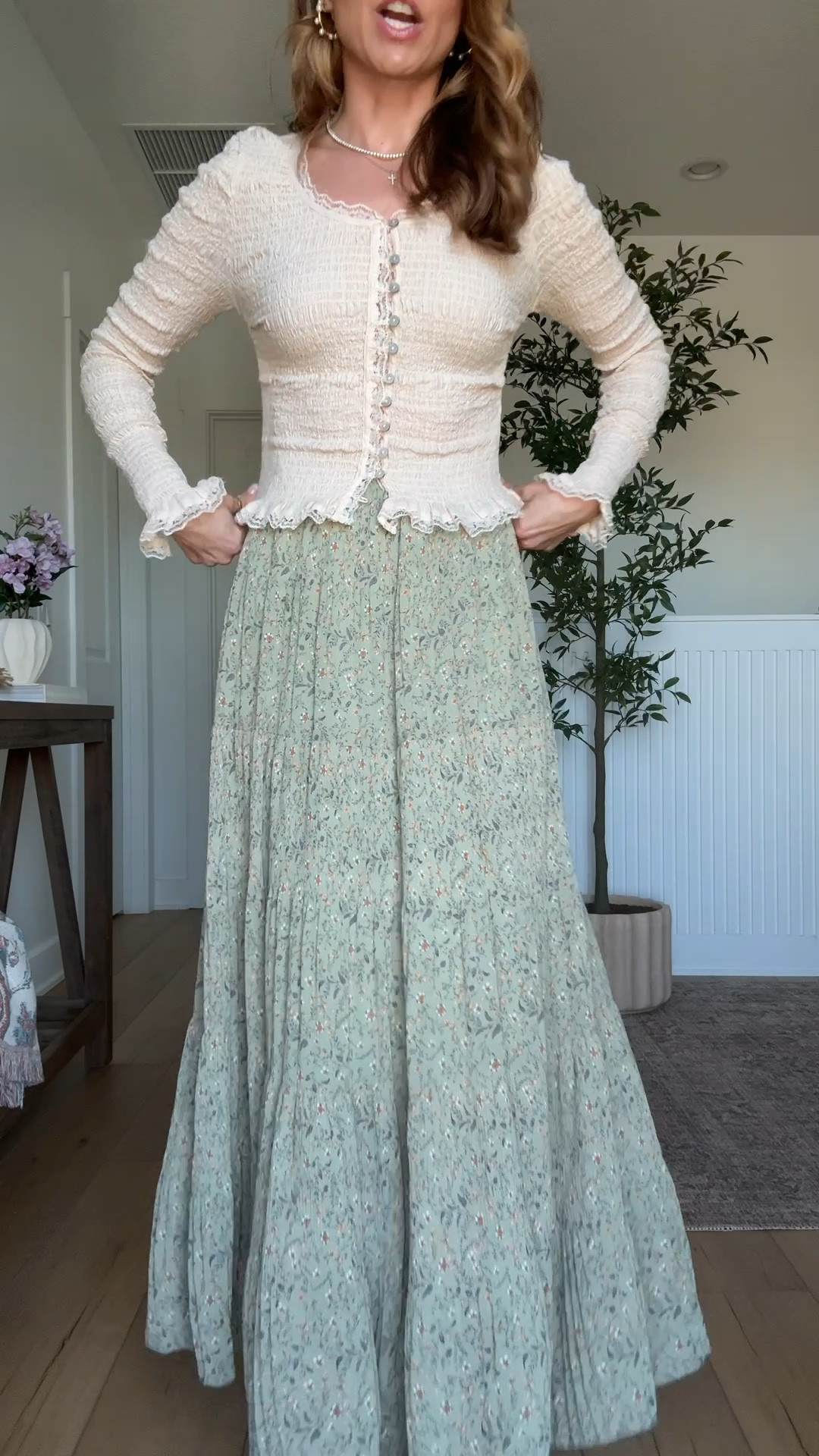 My church outfit today! XS in free people smocked top and small in Amazon skirt. I went up half a size in knee high boots. Spring outfit. Elevated casual. Spring style.

#LTKPetite #LTKgrwm #LTKootd