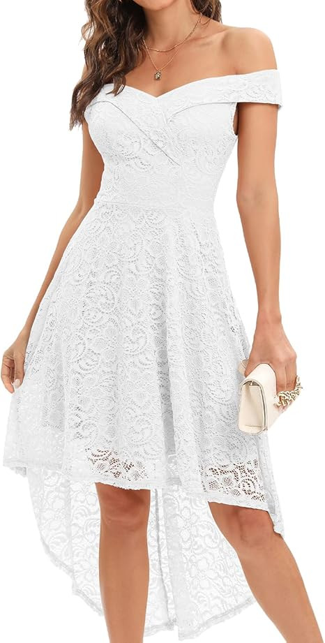 Homrain Women's Elegant Lace Floral Dress for Wedding Guest Off The Shoulder High Low Dresses for... | Amazon (US)