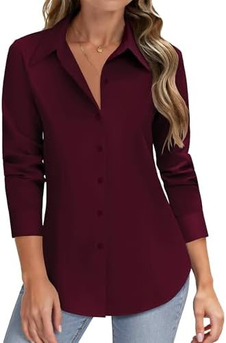 HOTOUCH Women Button Down Shirts Long Sleeve Stain Shield Dress Shirts Slim fit Work Blouses Offi... | Amazon (US)