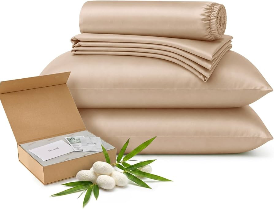 4pc Queen Sheet Set, Viscose derived from Bamboo & Mulberry Silk | Amazon (US)